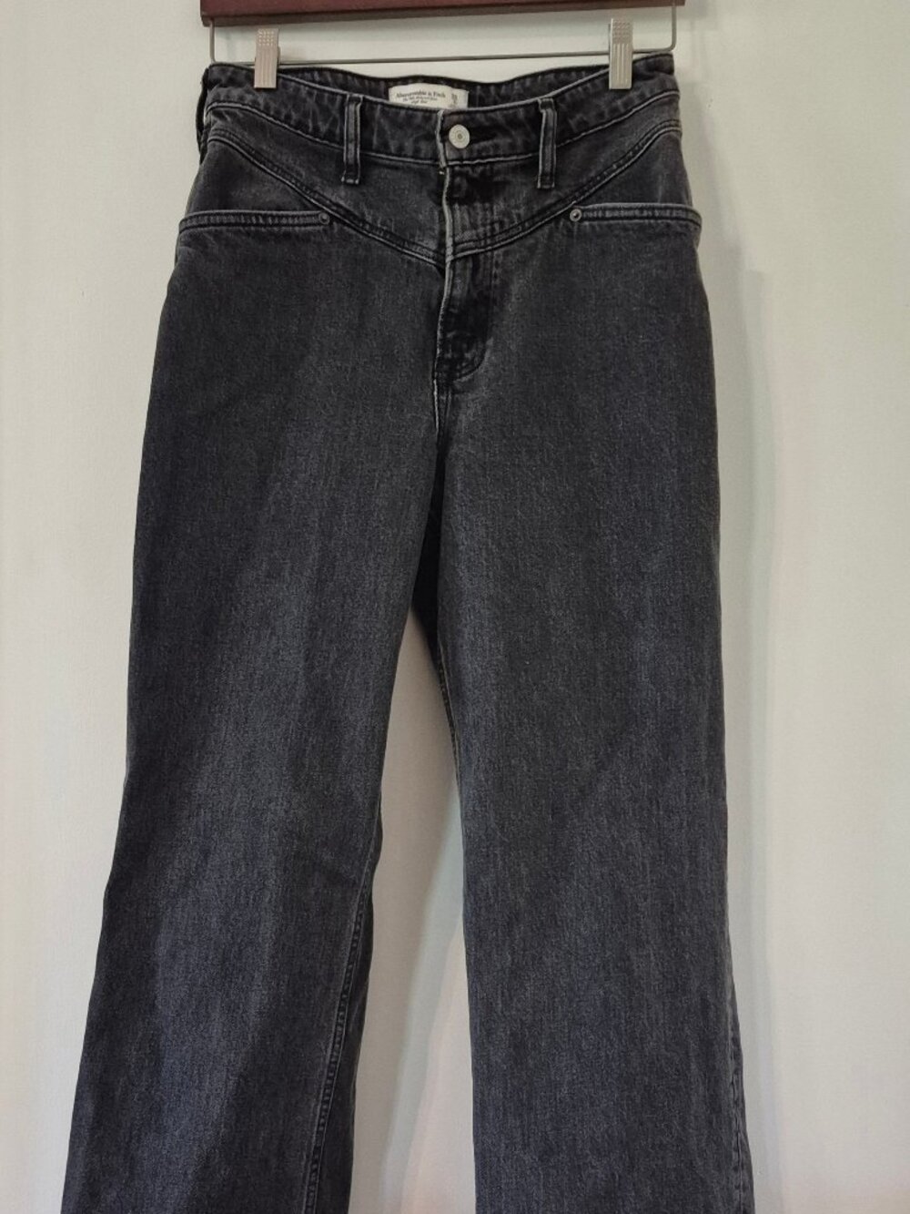 Abercrombie & Fitch 90's Relaxed Jeans 28 6 Black High Rise Wide Leg Yoke Grunge